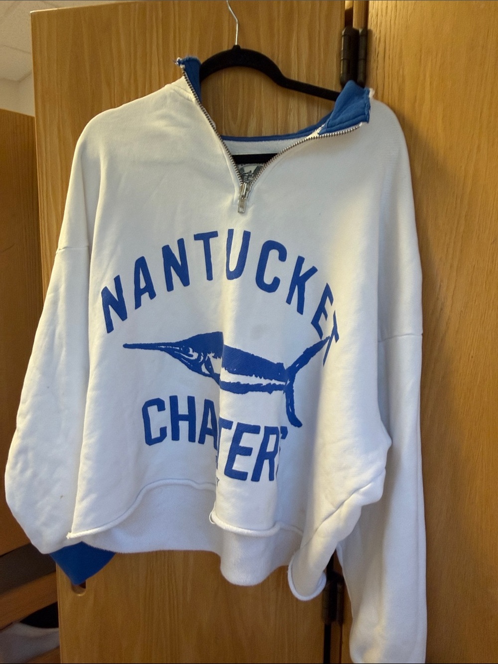 Nantucket Charmer White & Blue Half-Zip Turtleneck Sweatshirt